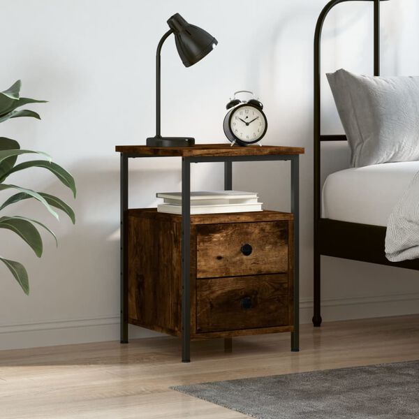 vidaXL Bedside Cabinet Smoked oak Engineered wood 13.4 x 14.0 x 19.7 in