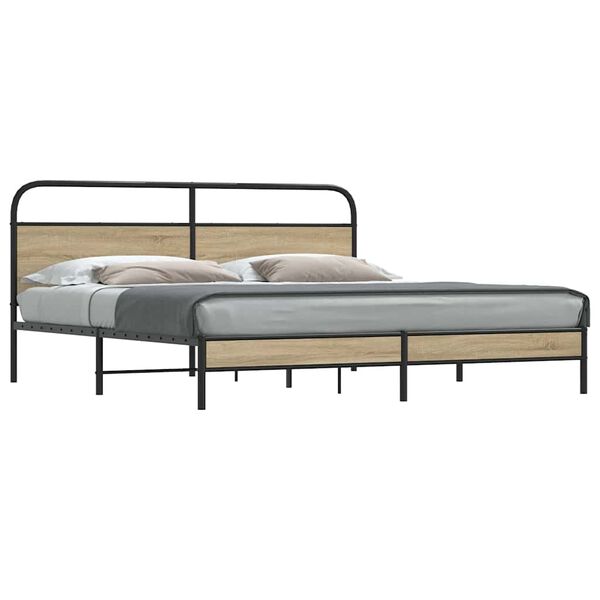 vidaXL Bed Frame Smoked Oak Steel, Engineered wood Super King Bed Frame