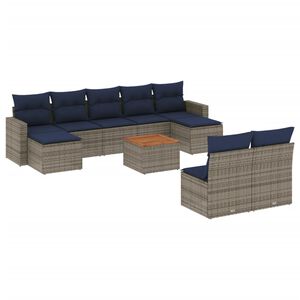 vidaXL 10 Piece Patio Sofa Set with Cushions Gray Poly Rattan