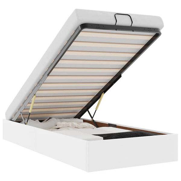 vidaXL Ottoman Bed Frame White Faux leather, metal, plywood, engineered wood