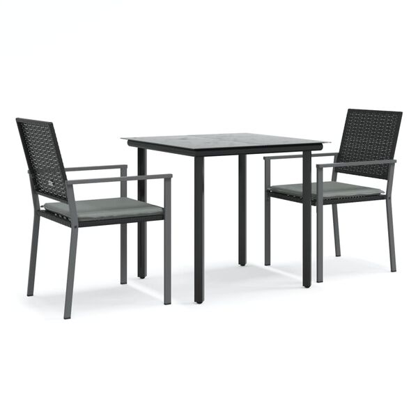 vidaXL Garden Dining Set Black PE Rattan, Steel, Tempered Glass 5 Piece