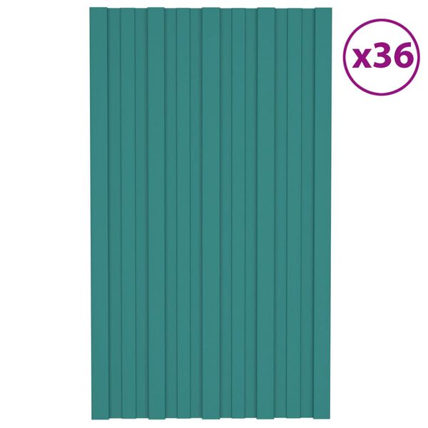 vidaXL Roof Panels 36 pcs Galvanised Steel Green 31.5x17.7"