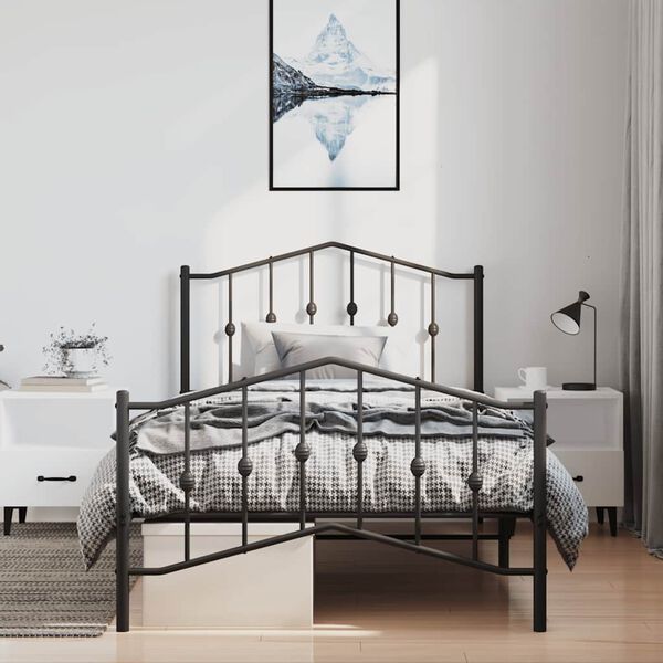 vidaXL Bed Frame Black Powder-Coated Steel Twin Bed Frame Rectangular