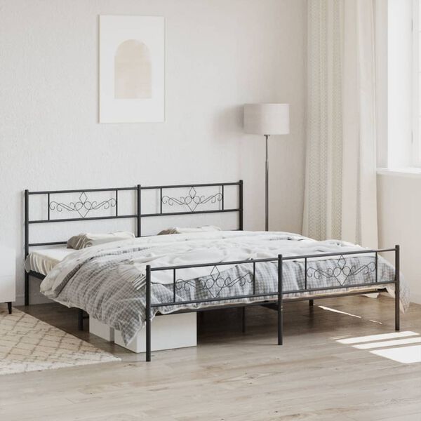 vidaXL Bed Frame Black Powder-Coated Steel King Bed Frame Rectangular