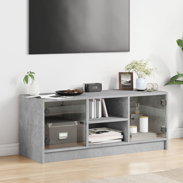vidaXL TV Cabinet Concrete gray Engineered wood, glass Medium TV Cabinet