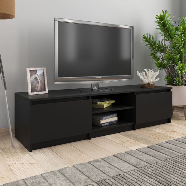 vidaXL TV Cabinet Black Engineered Wood Medium TV Cabinet Rectangular