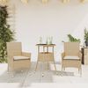 vidaXL 3 Piece Patio Dining Set with Cushions Beige Poly Rattan and Glass