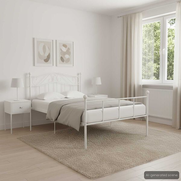 vidaXL Bed Frame White Metal Twin Durable Bed Frame Rectangular