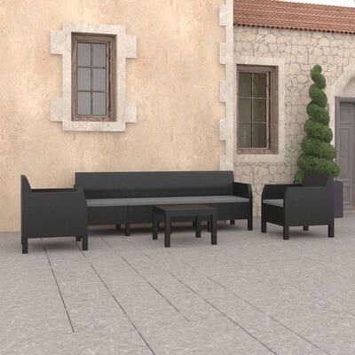 vidaXL 4 Piece Patio Lounge Set with Cushions PP Rattan Anthracite