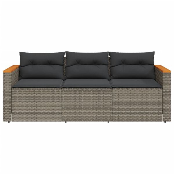 vidaXL Garden Sofa Grey PE rattan, powder-coated steel, solid acacia wood