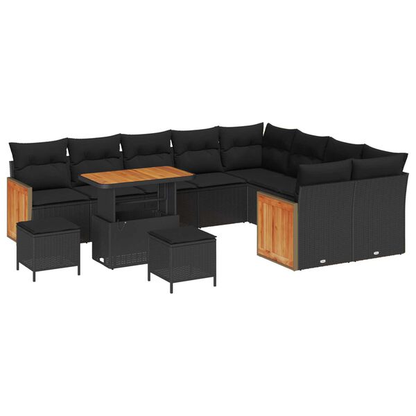 vidaXL Garden Sofa Set with Cushion 12 pcs Black 35.4" x 21.7" x 28