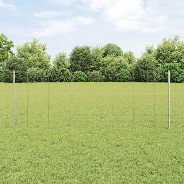 vidaXL Fence with Post Silver 2.62 x 82.02 ft Steel