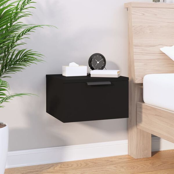 vidaXL Wall-mounted Bedside Cabinet Black Engineered wood Small