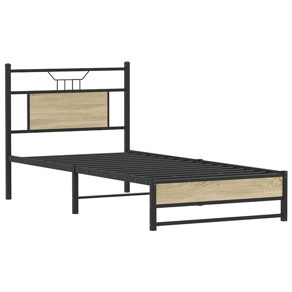 vidaXL Bed Frame Sonoma oak Engineered wood and steel Small Single