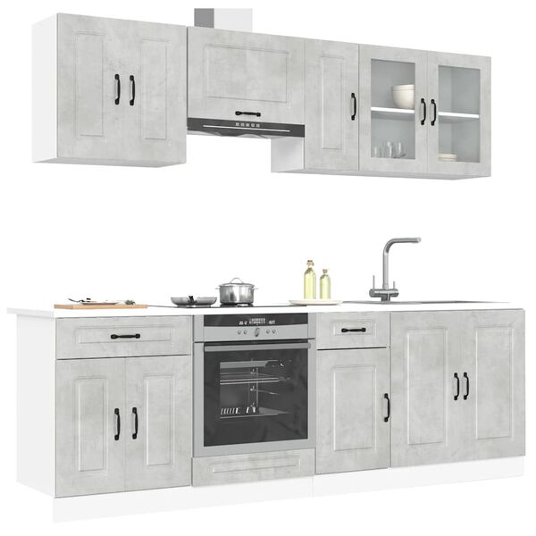 vidaXL Kitchen Cabinet Set Concrete Grey Engineered Wood, Glass Large