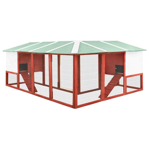vidaXL Rabbit Hutch Red and White Solid Fir Wood, Plywood, Galvanized Steel