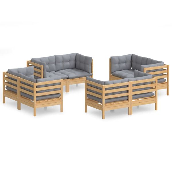 vidaXL Garden Lounge Set Grey Solid pine wood, fabric (100% polyester)