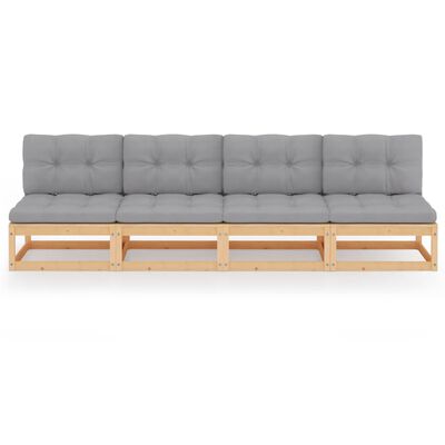 vidaXL 4-Seater Patio Sofa with Cushions Solid Wood Pine