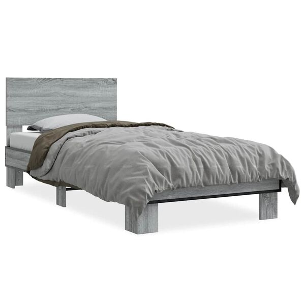 vidaXL Bed Frame Grey Sonoma Engineered Wood, Metal Small Single Durable