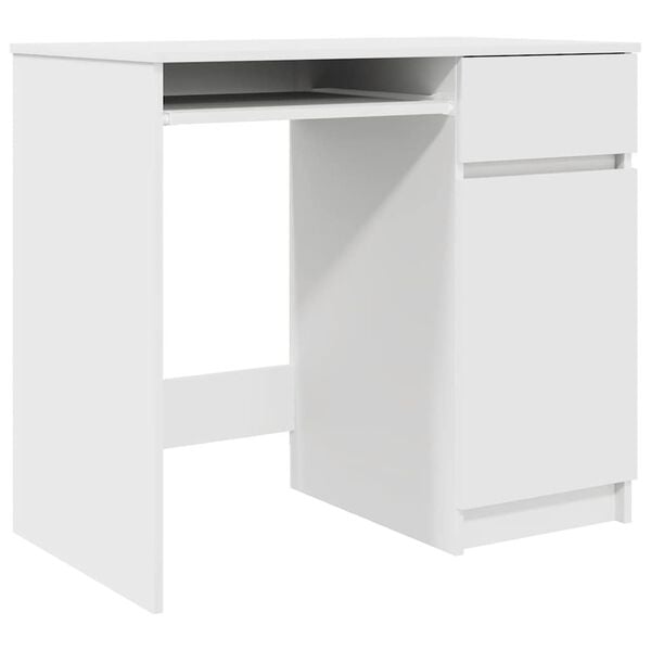 vidaXL Desk White Engineered Wood Medium Desk Rectangular Modern