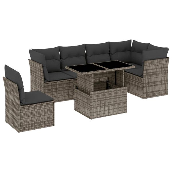 vidaXL Garden Sofa Set Grey Poly Rattan 7 Piece Set Adjustable Armrests
