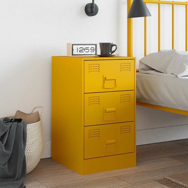 vidaXL Bedside Cabinet Mustard Yellow Cold-rolled Steel Standard