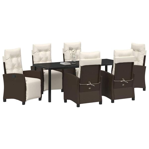vidaXL Garden Dining Set with Cushion 7 pcs Brown Poly Rattan