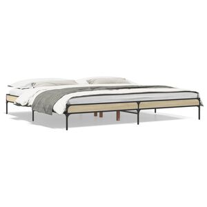vidaXL Bed Frame Sonoma Oak Engineered Wood, Metal, Plywood 79.9 x 79.9 in