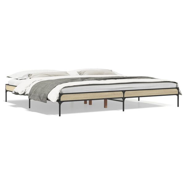 vidaXL Bed Frame Sonoma Oak Engineered Wood, Metal, Plywood 79.9 x 79.9 in