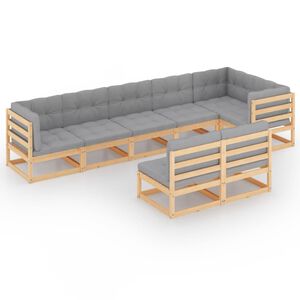 vidaXL Garden Lounge Set Natural wood, Grey cushions