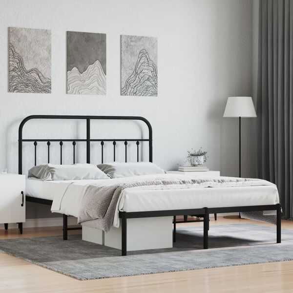 vidaXL Bed Frame Black Powder-coated steel 55.1 x 74.8 in Bed Frame