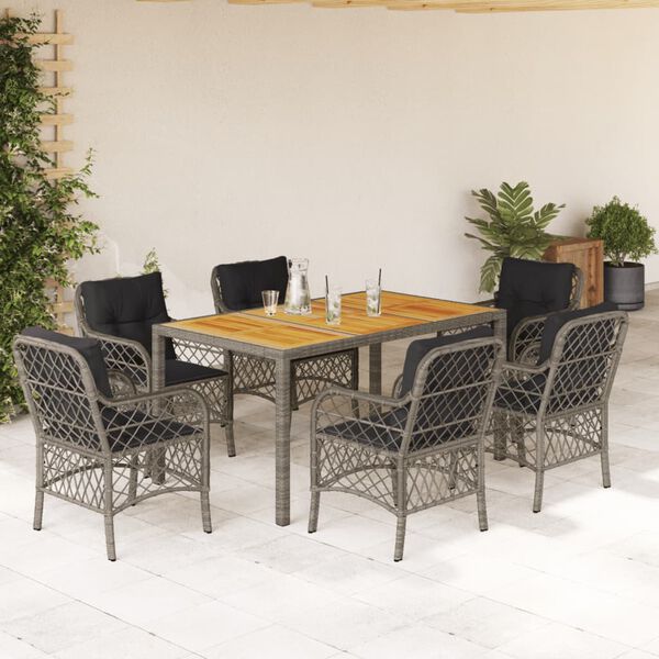 vidaXL Garden Dining Set Grey PE Rattan 7 Piece Set Removable Covers