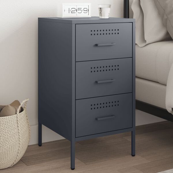 vidaXL Bedside Cabinet Anthracite Cold-rolled steel 26.8 in tall