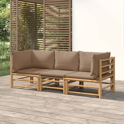 vidaXL 3 Piece Patio Lounge Set with Taupe Cushions Bamboo