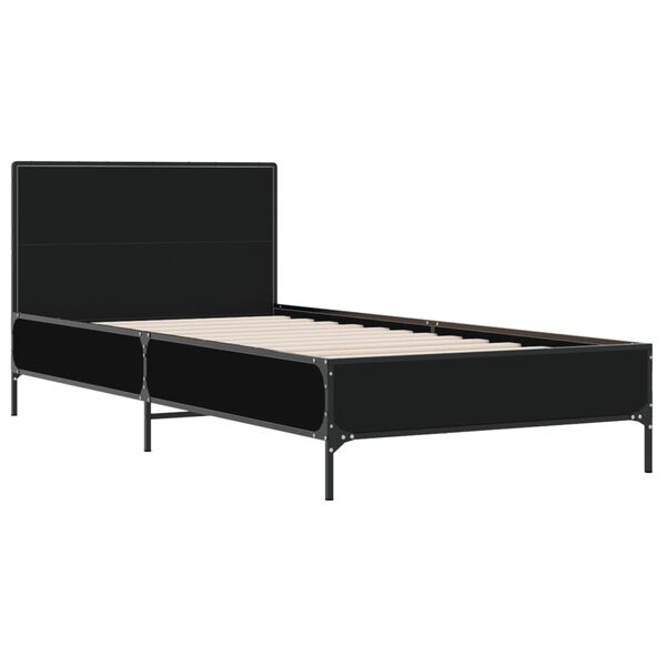 vidaXL Bed Frame Black Engineered wood, Metal, Plywood Single Durable