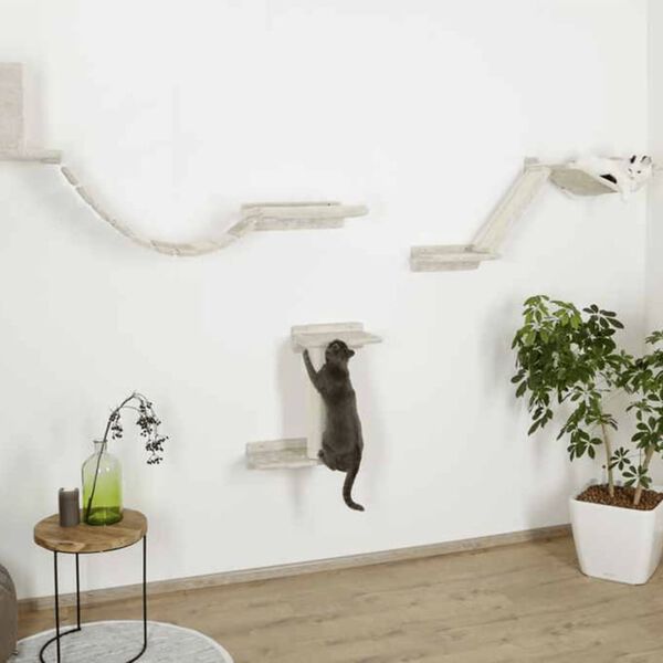Kerbl Cat Tree Beige Wood and plush 9-part system Wall mounting