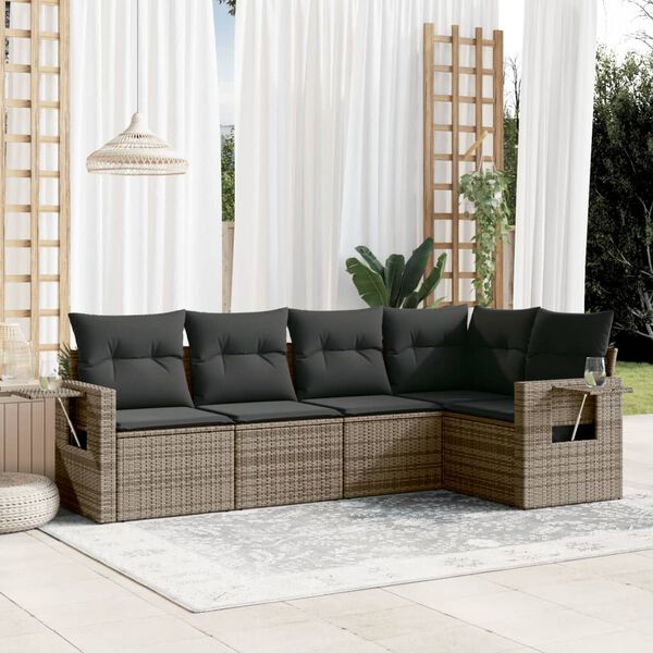 vidaXL Garden Sofa Set Grey PE rattan, powder-coated steel, polyester fabric