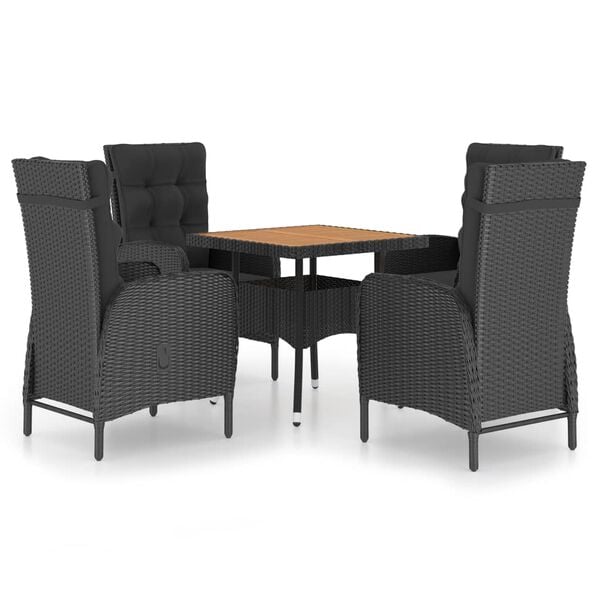 vidaXL Garden Dining Set Black Poly rattan, acacia wood, steel