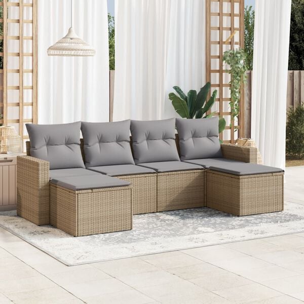 vidaXL Garden Sofa Set Beige PE Rattan Large Modular Garden Sofa Set