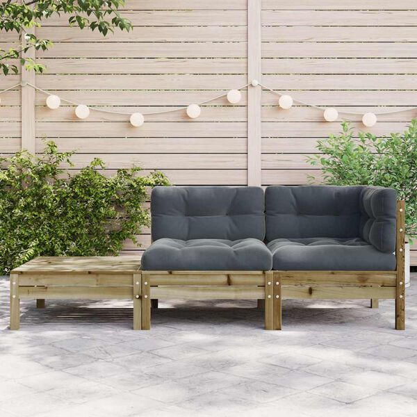vidaXL Patio Sofa with Cushions and Footstool Impregnated Wood Pine