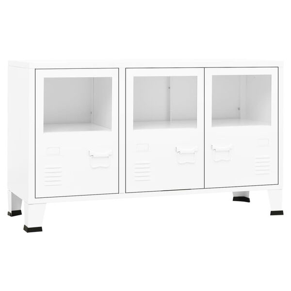 vidaXL Sideboard White Metal and Glass Medium Shelving Sideboard