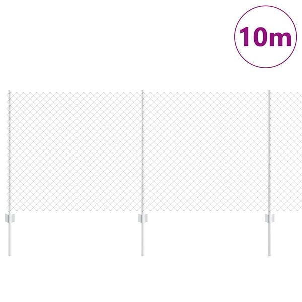 vidaXL Fence with Post Silver 3.28 x 32.81 ft Steel