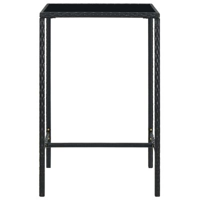 vidaXL Patio Bar Table Black 27.6"x27.6"x43.3" Poly Rattan and Glass