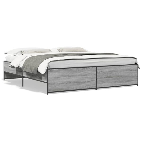 vidaXL Bed Frame Grey Sonoma Engineered wood, steel 79 x 79 in Durable