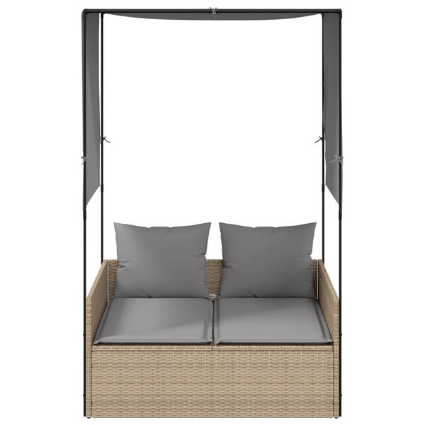 vidaXL Double Sun Lounger Beige PE Rattan, Powder-Coated Steel Double