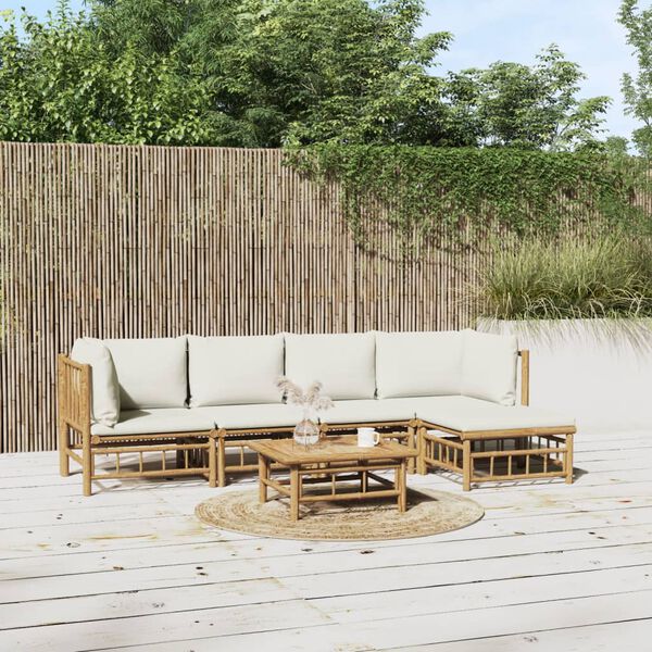 vidaXL Garden Lounge Set Cream white, Natural Bamboo