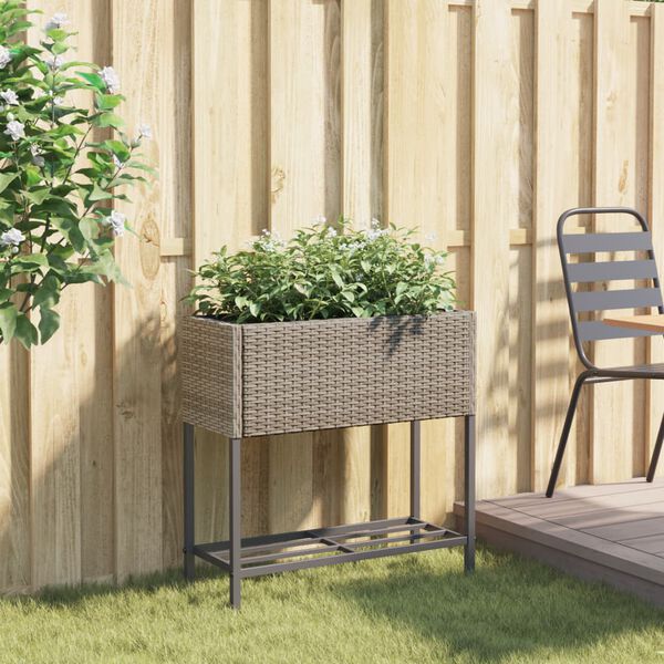 vidaXL Garden Planter Gray Powder-coated steel, PE rattan