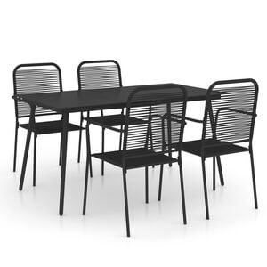 vidaXL Dining Set Black Cotton Rope, Powder-Coated Steel, Tempered Glass