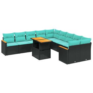 vidaXL 11 Piece Patio Sofa Set with Cushions Black Poly Rattan