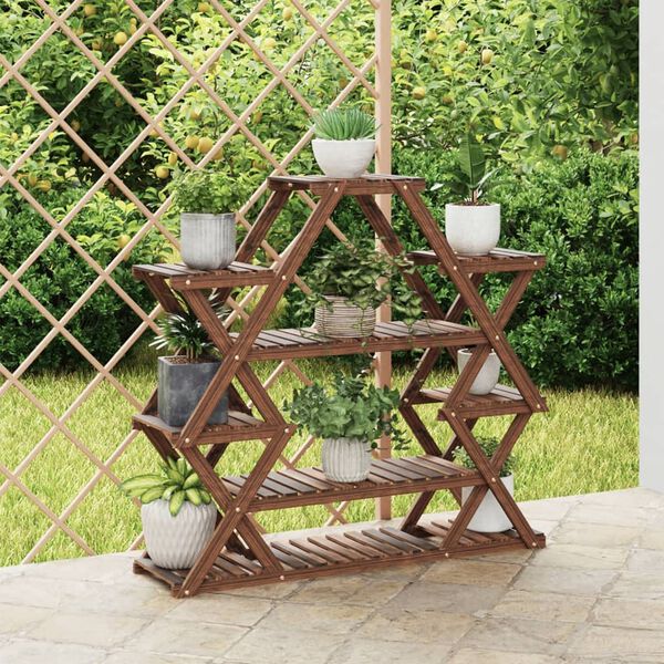 vidaXL Flower Stand Carbonized brown Carbonized solid fir wood Tall